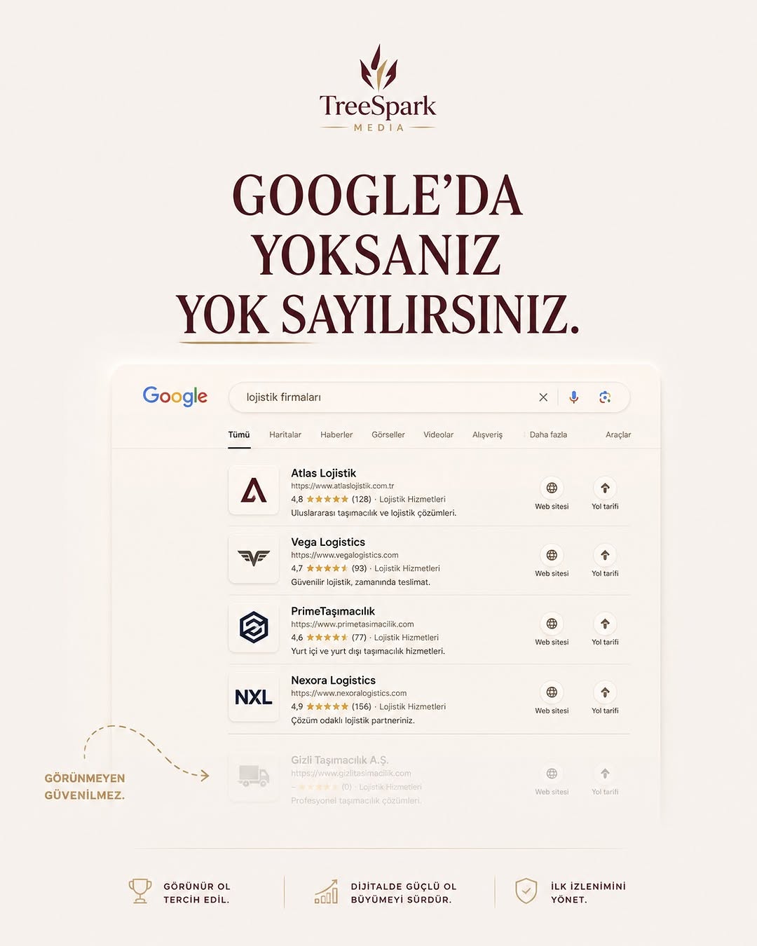 Google’da görünürlük ve yerel SEO tanıtım görseli — TreeSpark Media